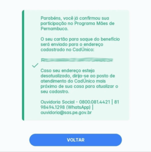 texto de confirmação de participação no Mães de Pernambuco